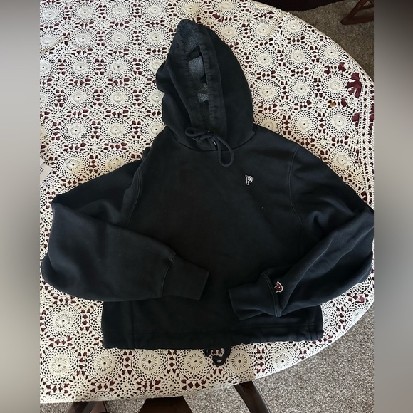 Victorias Secret PINK Cropped Drawstring Black Hoodie - Picture 1 of 5